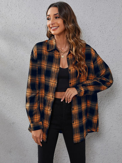 SHEIN LUNE Plaid Print Drop Shoulder Shirt