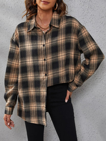 SHEIN LUNE Plaid Print Drop Shoulder Shirt