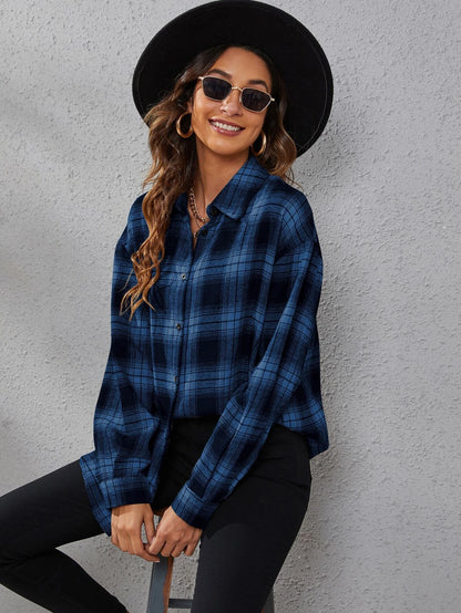 SHEIN LUNE Plaid Print Drop Shoulder Shirt