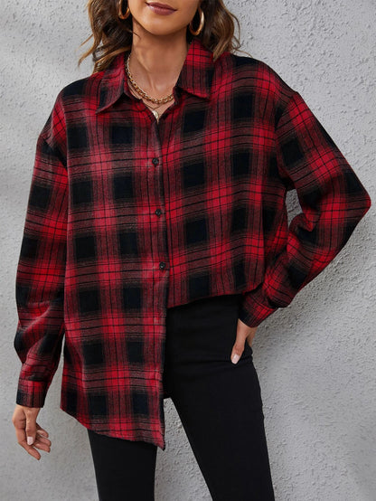 SHEIN LUNE Plaid Print Drop Shoulder Shirt