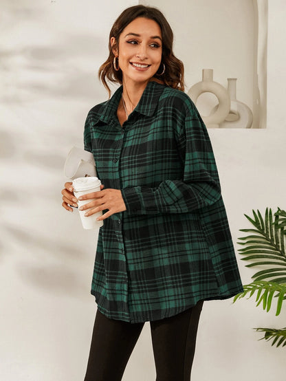 SHEIN LUNE Plaid Print Drop Shoulder Shirt