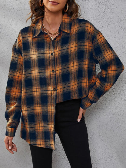 SHEIN LUNE Plaid Print Drop Shoulder Shirt