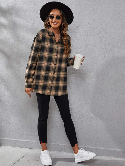 SHEIN LUNE Plaid Print Drop Shoulder Shirt