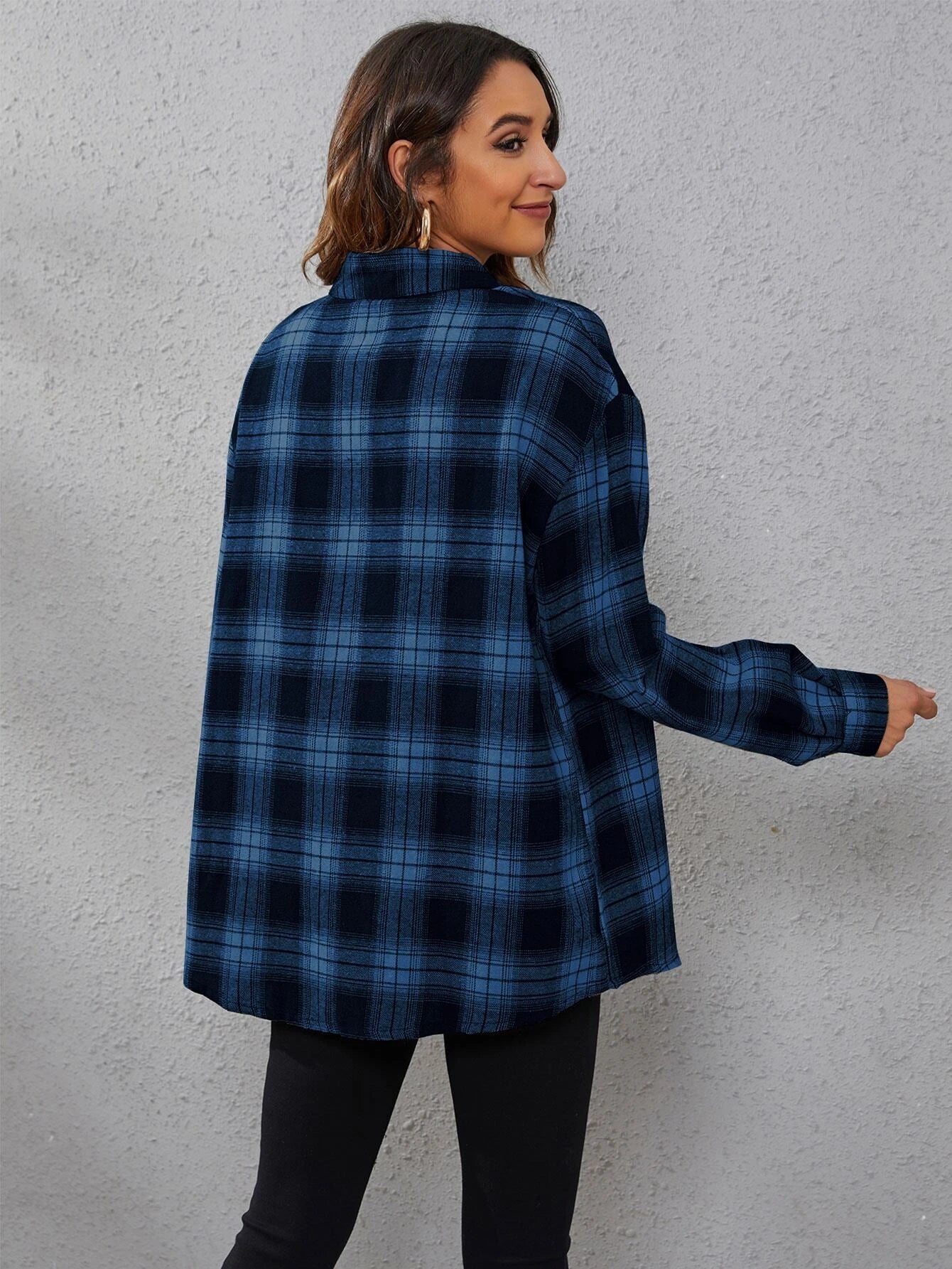 SHEIN LUNE Plaid Print Drop Shoulder Shirt