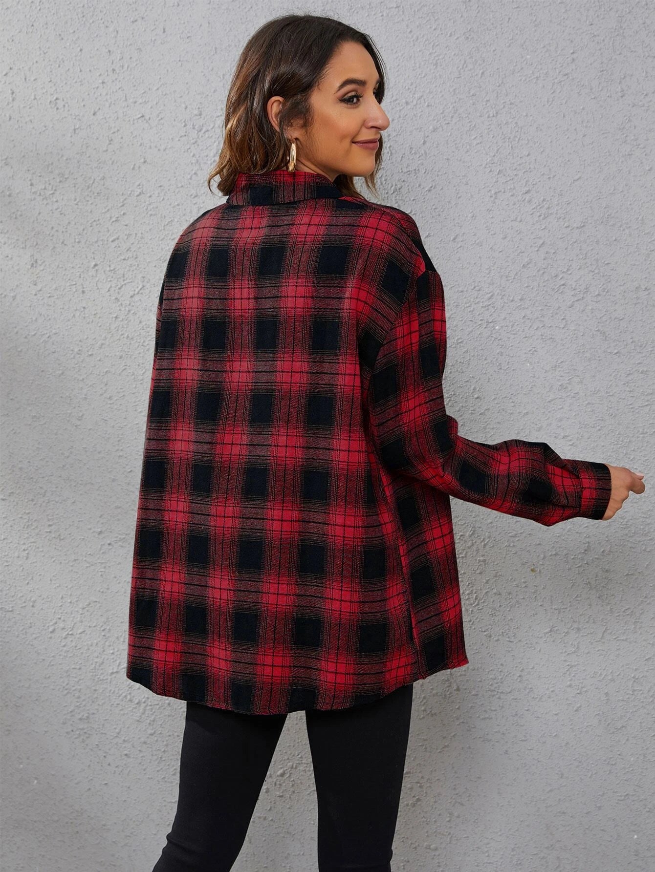 SHEIN LUNE Plaid Print Drop Shoulder Shirt